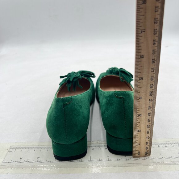 YDN Green Block Low Heel Loafer Square Toe Tassel Fringe Pump Slip On Dress Shoe - Picture 5 of 8
